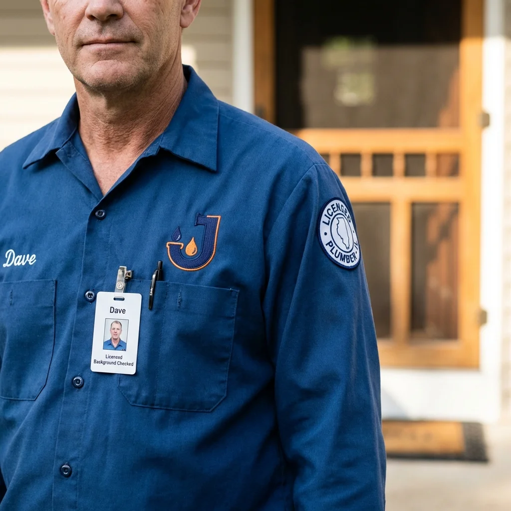 Licensed plumber showing ID badge in Carrier Mills, IL
