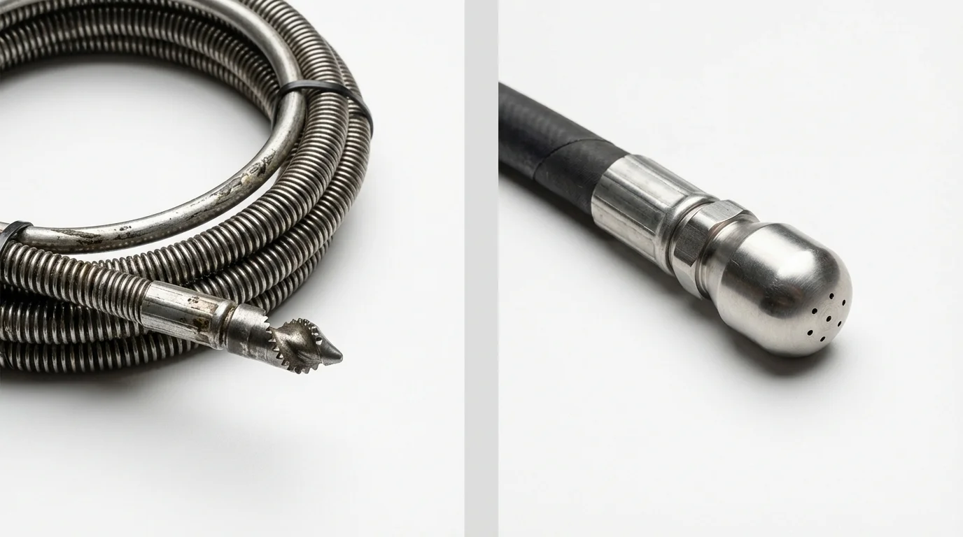 Drain snake cable and hydro jetting nozzle used for drain cleaning in Carrier Mills, IL