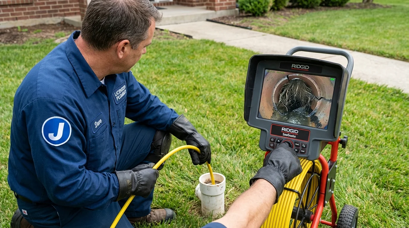 Sewer camera inspection being performed by Johns Plumbing LLC in Carrier Mills