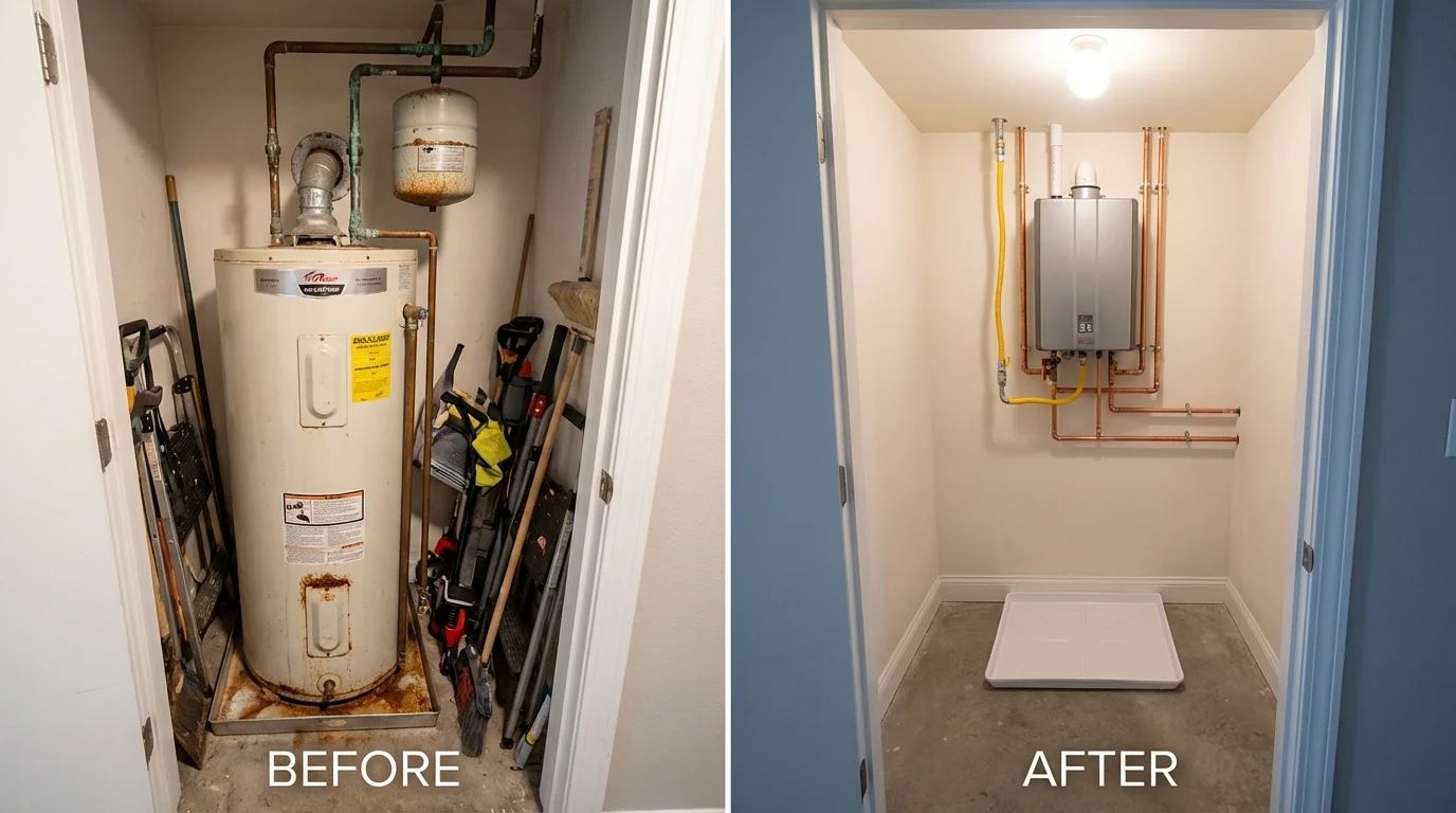 Tank water heater versus wall-mounted tankless unit comparison for Carrier Mills, IL homeowners