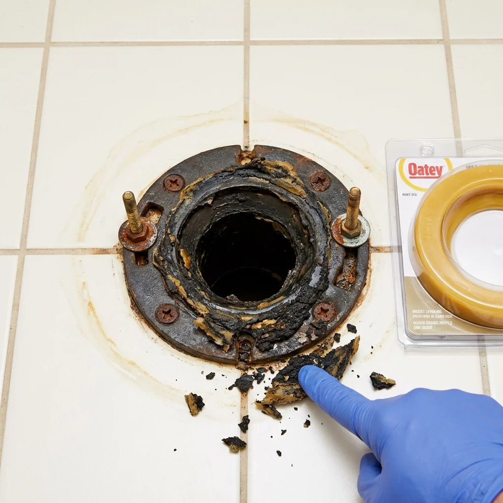 Failed wax ring showing water seepage at the base of a toilet in a Carrier Mills, IL home